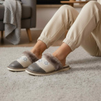 Damskie kapcie zimowe Naturfeet PKW5BE beżowe – skóra naturalna z haftem futerko i lekka podeszwa