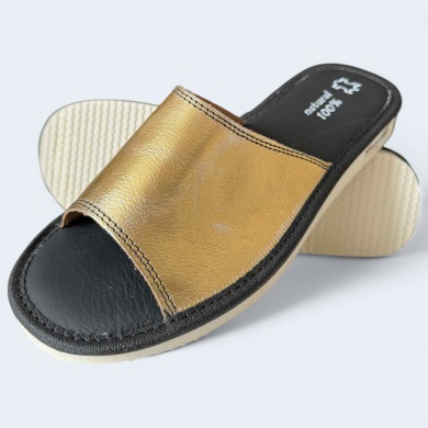 Damskie klapki skórzane Naturfeet PKO2GO pantofle premium złote