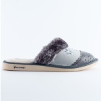 Damskie kapcie zimowe Naturfeet PKW5GR szare – skóra naturalna z haftem futerko i lekka podeszwa