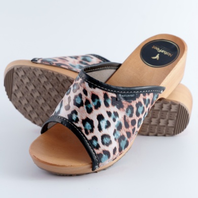 Artystyczne klapki na drewnianej podeszwie NATURFEET Kolorowe drewniaki damskie DKO6PA