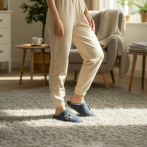 Damskie kapcie z naturalnego filcu wełnianego z kwiatkiem – Naturfeet PBK4NV Granatowe Bambosze Premium