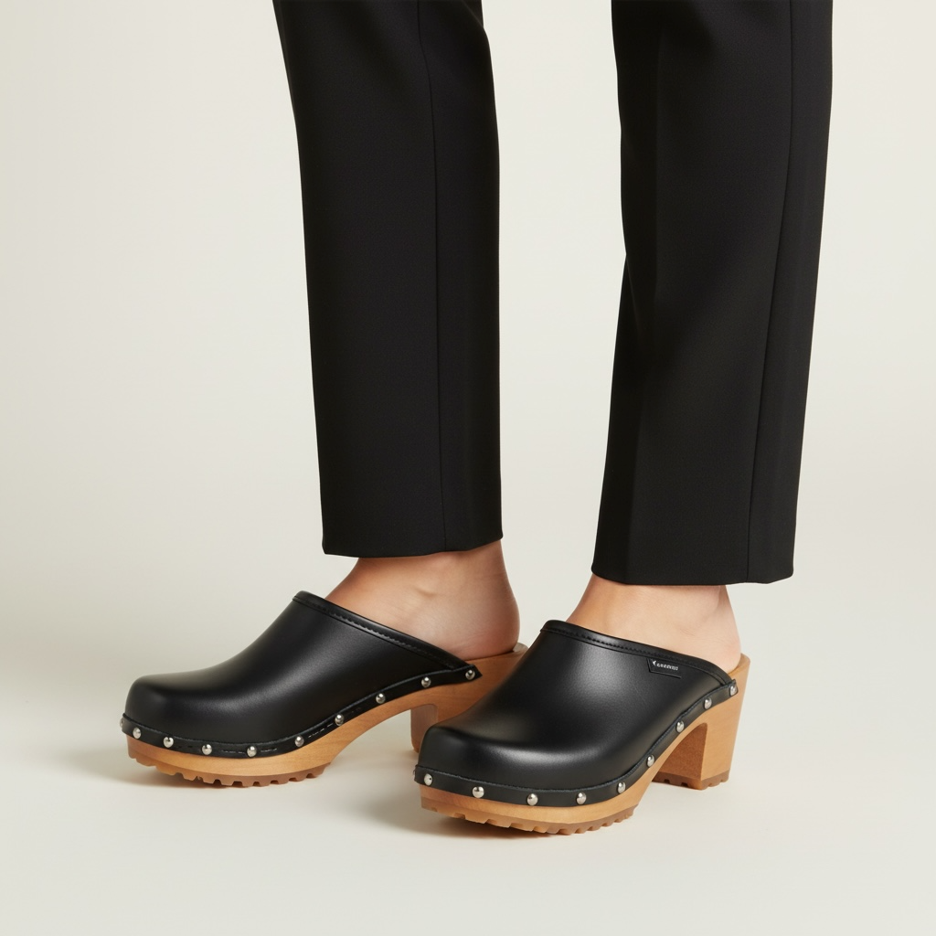 Drewniaki damskie na obcasie Naturfeet DH2BL czarne - zdjecie 2