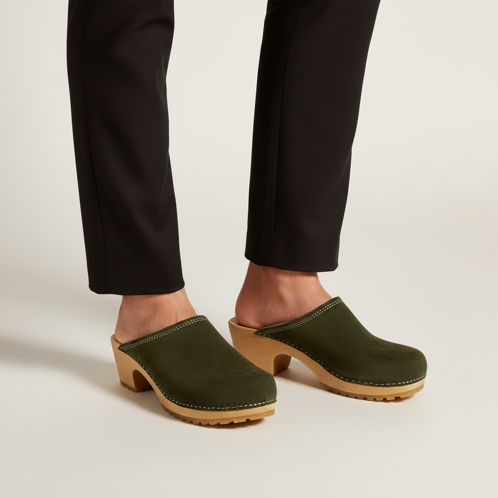 Damskie chodaki Naturfeet DH8NA z naturalnej skóry zamszowej - khaki - zdjecie 2