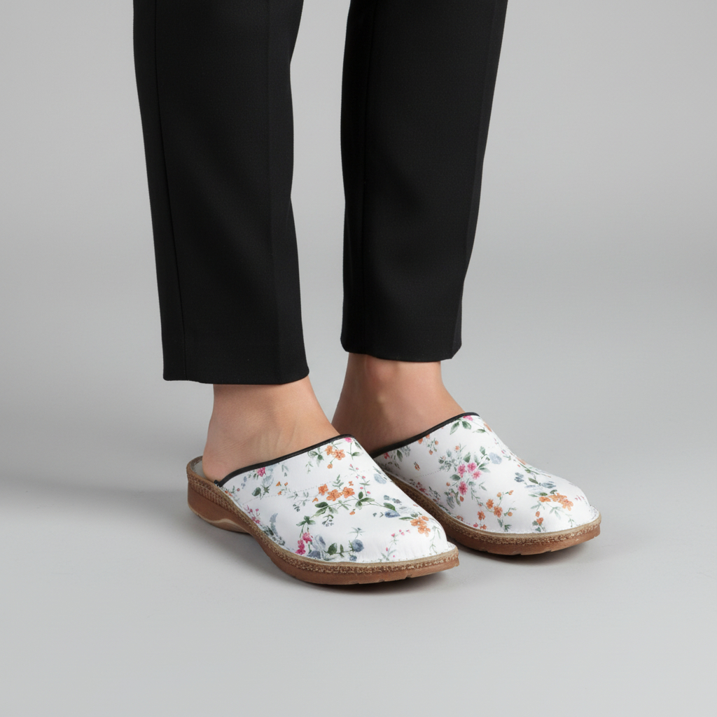 Klapki damskie z kwiatowym wzorem Naturfeet KKC5WH białe - zdjecie 2