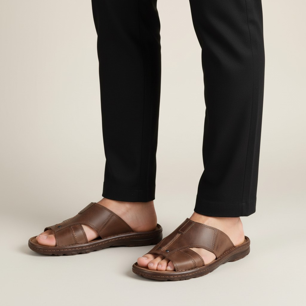 Klapki i sandały męskie Naturfeet KMO1DBR ciemnobrązowe - zdjecie 2