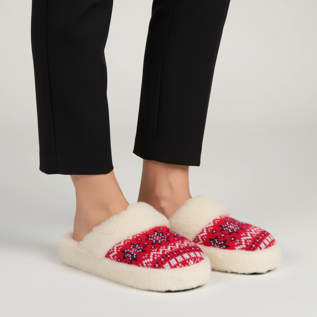 Wełniane kapcie damskie Naturfeet PBK1RE czerwone - zdjecie 2