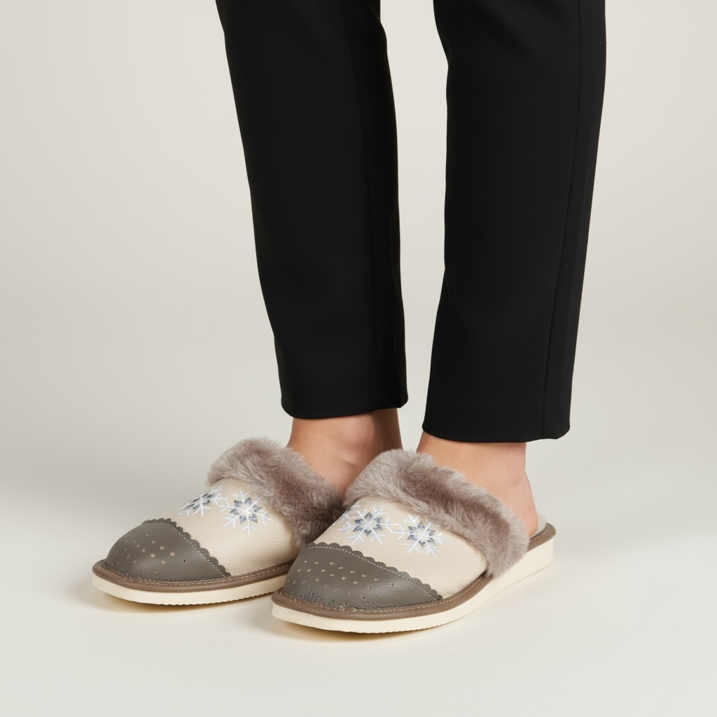 Kapcie damskie z haftem Naturfeet PKW5BE beżowe - zdjecie 2