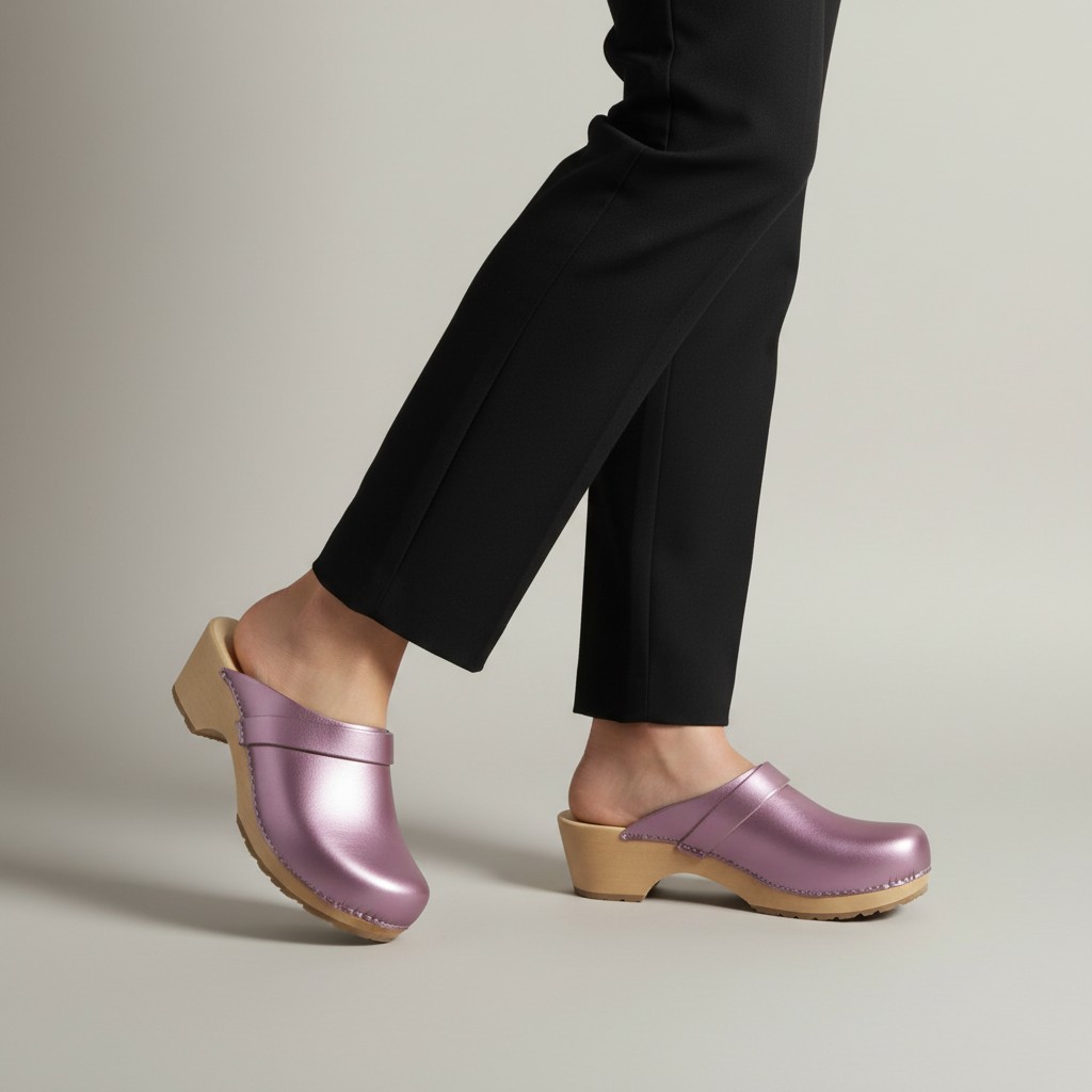 Chodaki damskie na drewnianym obcasie Naturfeet DKC2RE czerwone - zdjecie 2