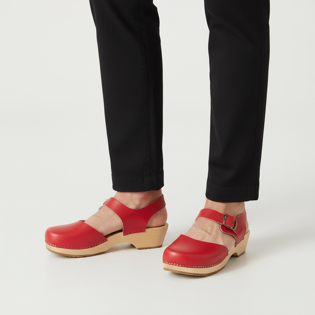 Chodaki damskie na drewnianym obcasie Naturfeet DKC2RE czerwone - zdjecie 2